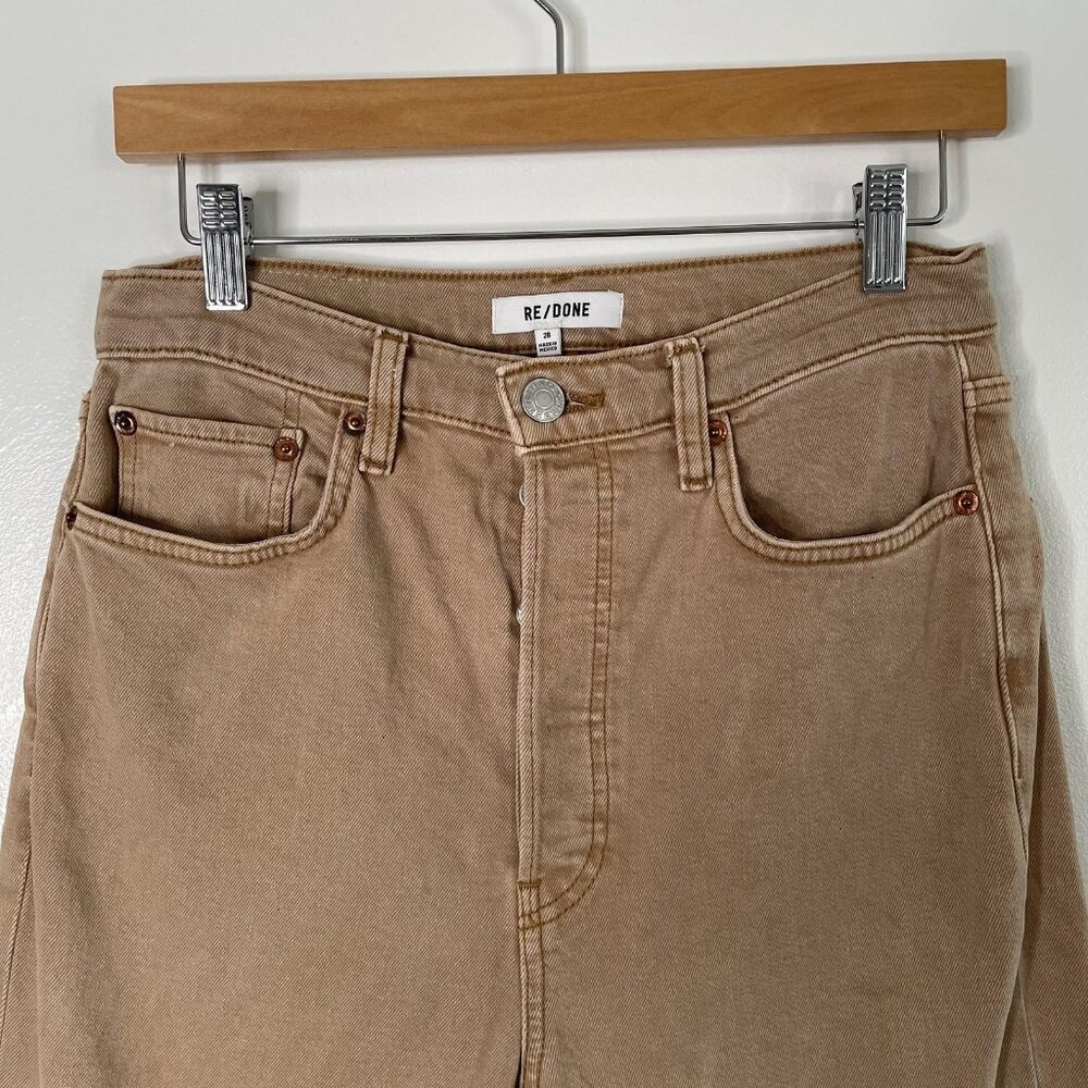 RE/DONE Jeans Womens 28 Washed Khaki‎ 70s Ultra High Rise Stove Pipe Button Fly - Picture 3 of 14